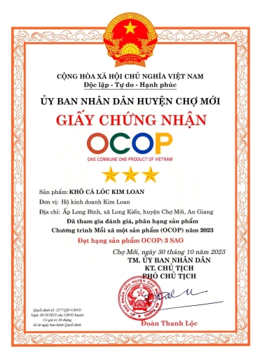 Chứng nhận khô cá lóc - Kim Loan